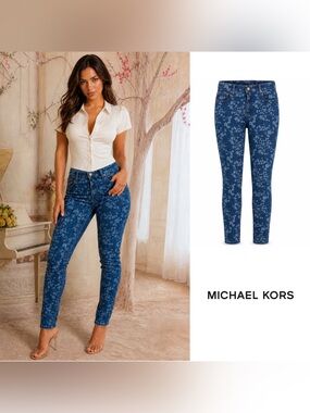 NEW Michael Kors Selma Dark Blue Floral-Print Skinny Jeans